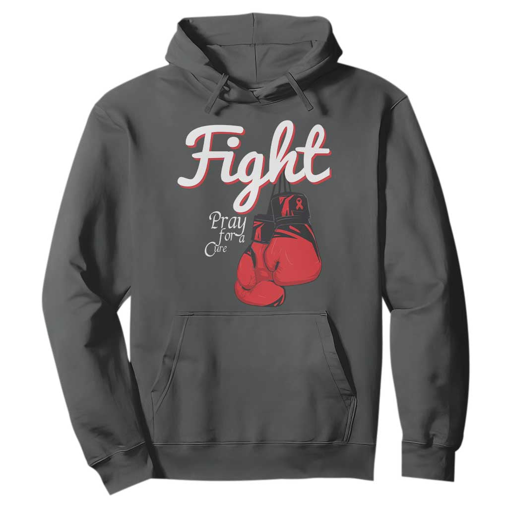 Fight Pray For A Cure Hoodie Red Ribbon HIV Awareness Boxing Gift TS12 Dark Heather Print Your Wear