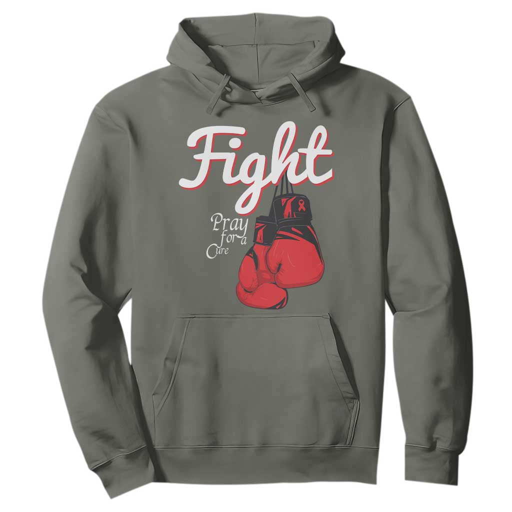 Fight Pray For A Cure Hoodie Red Ribbon HIV Awareness Boxing Gift TS12 Military Green Print Your Wear