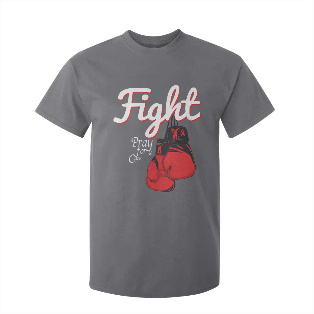 Fight Pray For A Cure T Shirt For Kid Red Ribbon HIV Awareness Boxing Gift TS12 Charcoal Print Your Wear