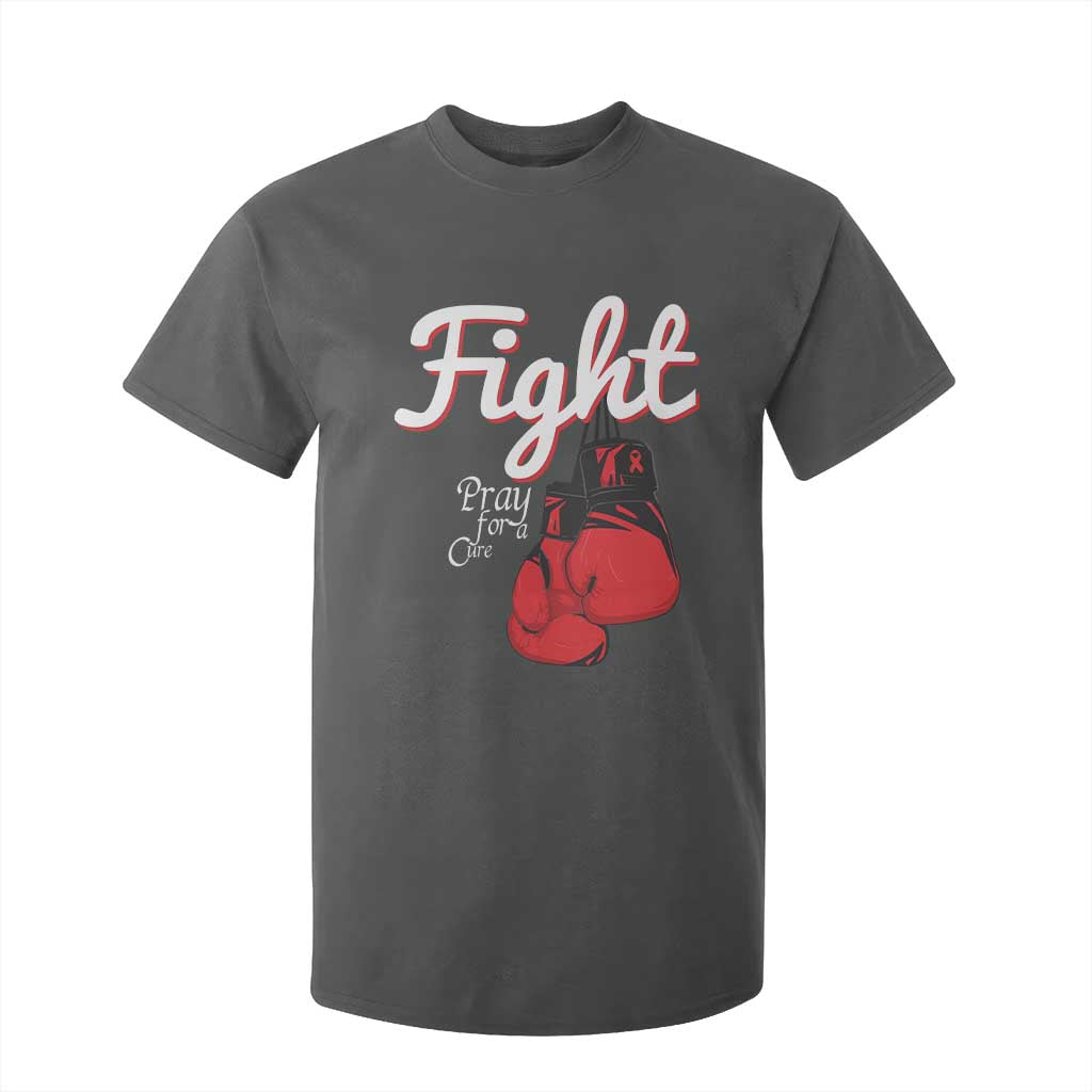 Fight Pray For A Cure T Shirt For Kid Red Ribbon HIV Awareness Boxing Gift TS12 Dark Heather Print Your Wear