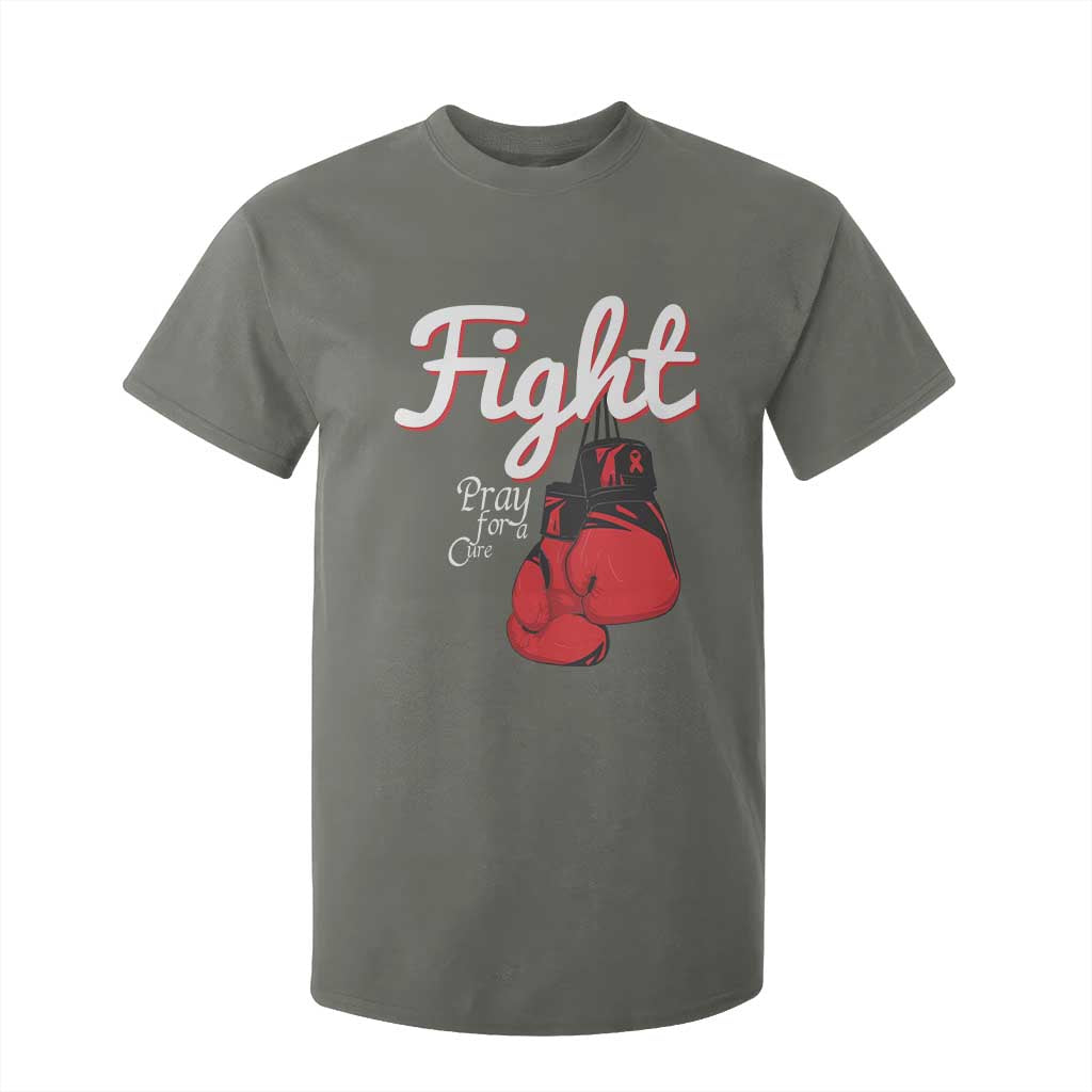 Fight Pray For A Cure T Shirt For Kid Red Ribbon HIV Awareness Boxing Gift TS12 Military Green Print Your Wear