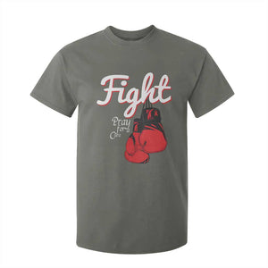 Fight Pray For A Cure T Shirt For Kid Red Ribbon HIV Awareness Boxing Gift TS12 Military Green Print Your Wear