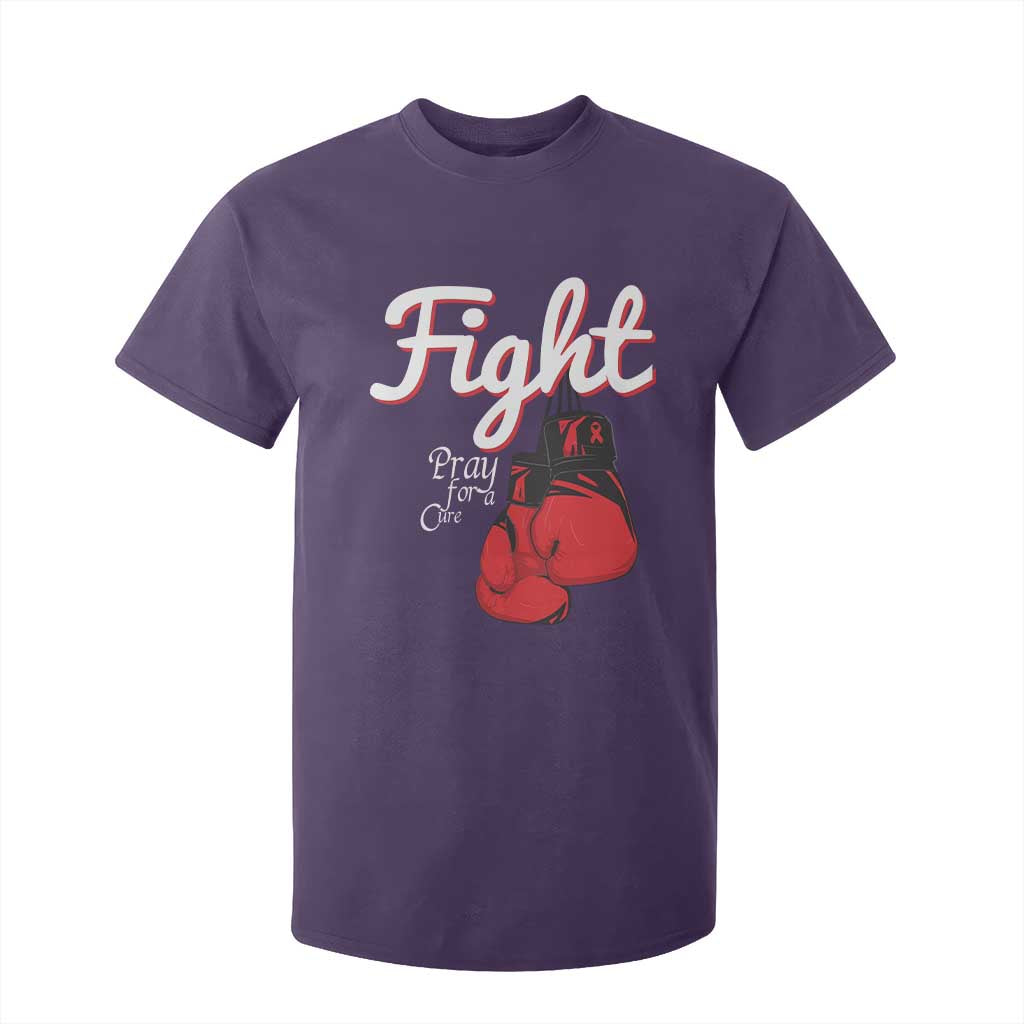 Fight Pray For A Cure T Shirt For Kid Red Ribbon HIV Awareness Boxing Gift TS12 Purple Print Your Wear