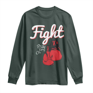 Fight Pray For A Cure Long Sleeve Shirt Red Ribbon HIV Awareness Boxing Gift TS12 Dark Forest Green Print Your Wear