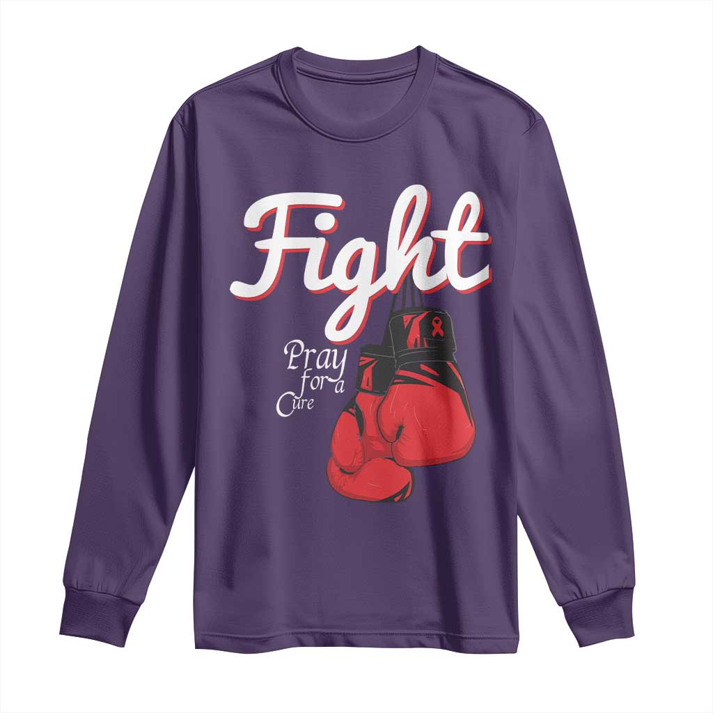 Fight Pray For A Cure Long Sleeve Shirt Red Ribbon HIV Awareness Boxing Gift TS12 Purple Print Your Wear