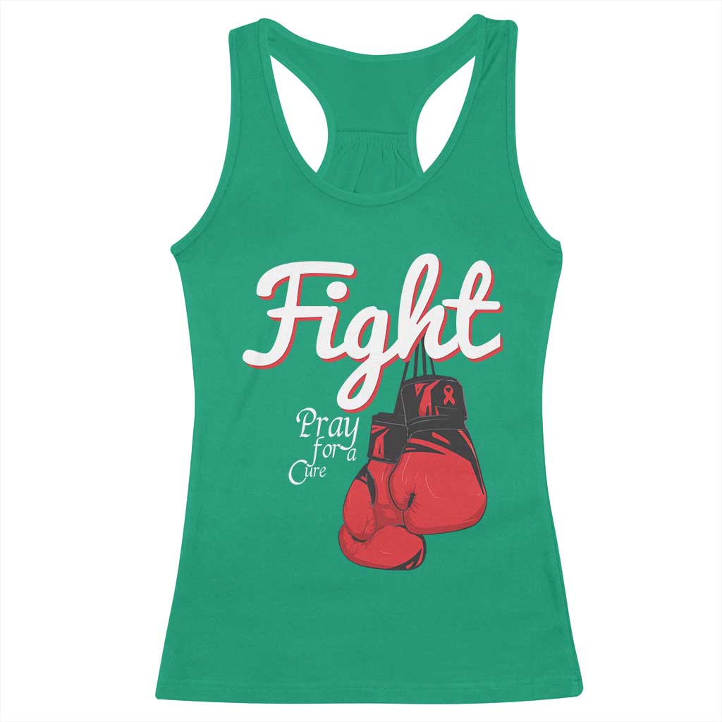 Fight Pray For A Cure Racerback Tank Top Red Ribbon HIV Awareness Boxing Gift - Print Your Wear