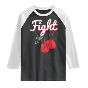 Fight Pray For A Cure Raglan Shirt Red Ribbon HIV Awareness Boxing Gift TS12 Black White Print Your Wear
