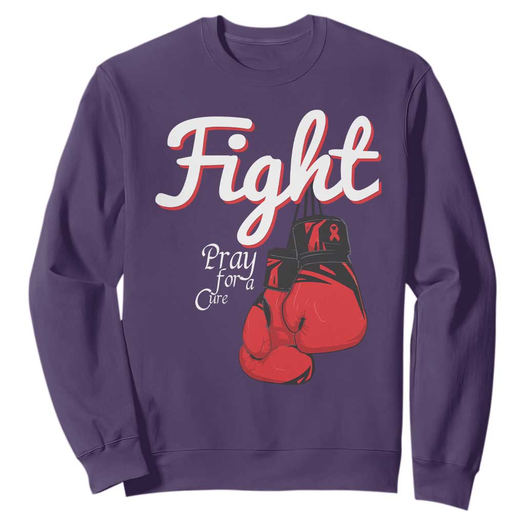 Fight Pray For A Cure Sweatshirt Red Ribbon HIV Awareness Boxing Gift TS12 Purple Print Your Wear