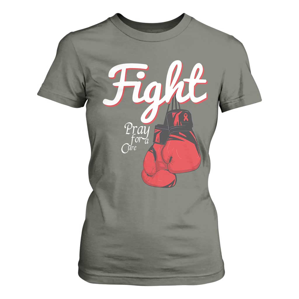 Fight Pray For A Cure T Shirt For Women Red Ribbon HIV Awareness Boxing Gift TS12 Military Green Print Your Wear
