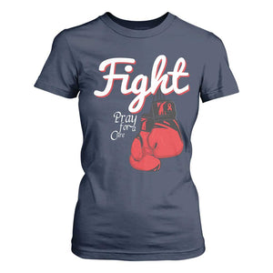 Fight Pray For A Cure T Shirt For Women Red Ribbon HIV Awareness Boxing Gift TS12 Navy Print Your Wear