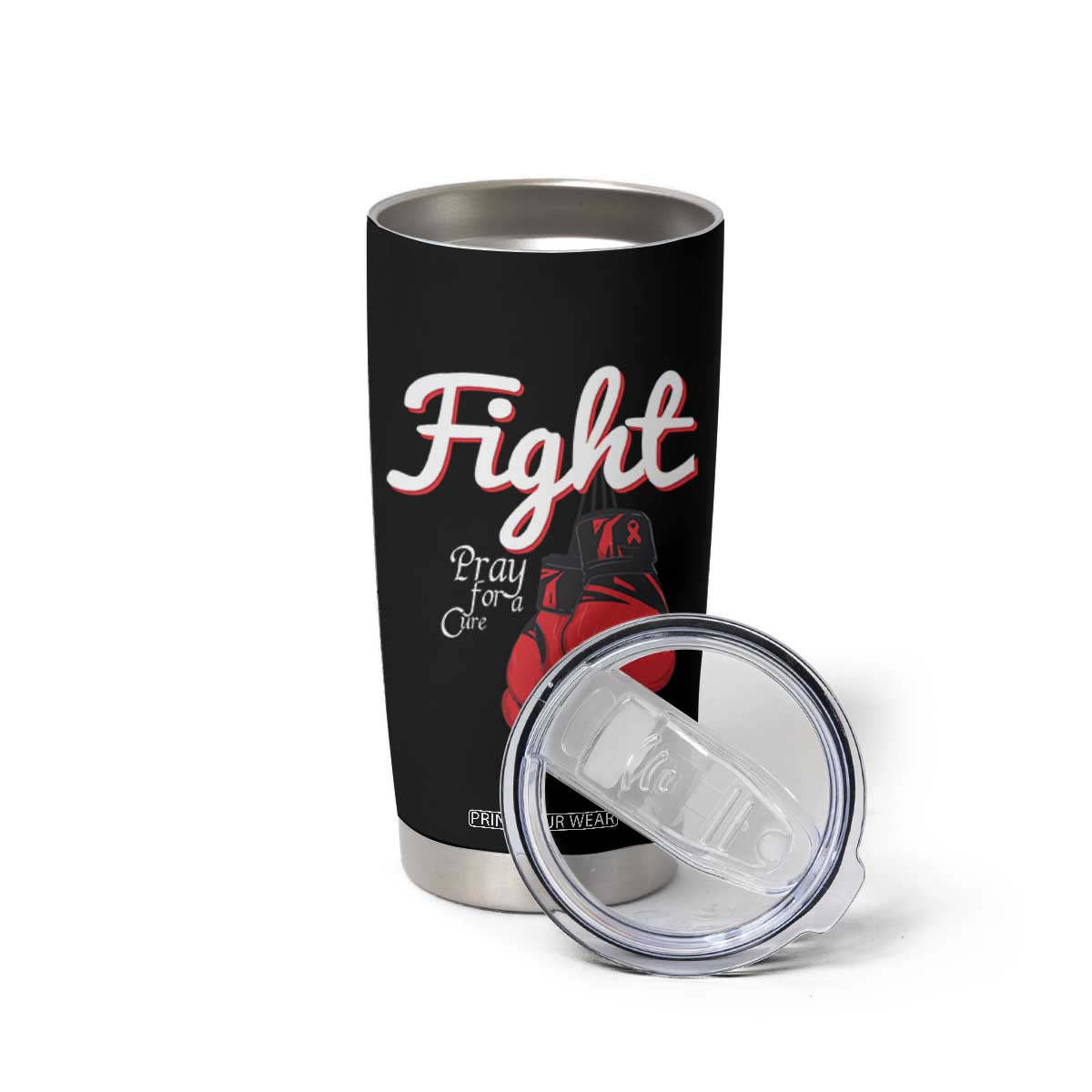 Fight Pray For A Cure Tumbler Cup Red Ribbon HIV Awareness Boxing Gift TS12 Print Your Wear