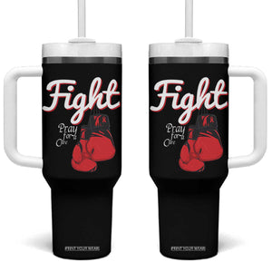 Fight Pray For A Cure Tumbler With Handle Red Ribbon HIV Awareness Boxing Gift TS12 One Size: 40 oz Black Print Your Wear