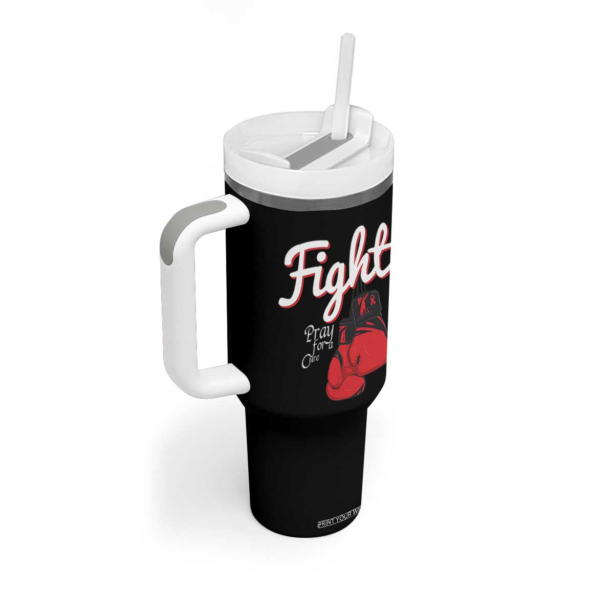 Fight Pray For A Cure Tumbler With Handle Red Ribbon HIV Awareness Boxing Gift TS12 Print Your Wear