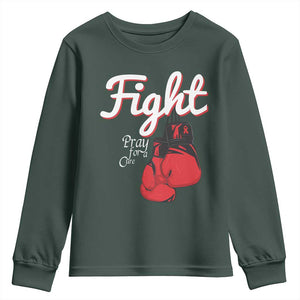 Fight Pray For A Cure Youth Sweatshirt Red Ribbon HIV Awareness Boxing Gift TS12 Dark Forest Green Print Your Wear