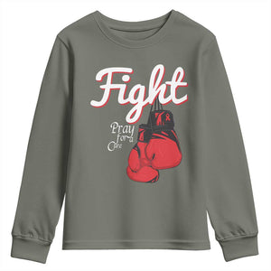 Fight Pray For A Cure Youth Sweatshirt Red Ribbon HIV Awareness Boxing Gift TS12 Military Green Print Your Wear