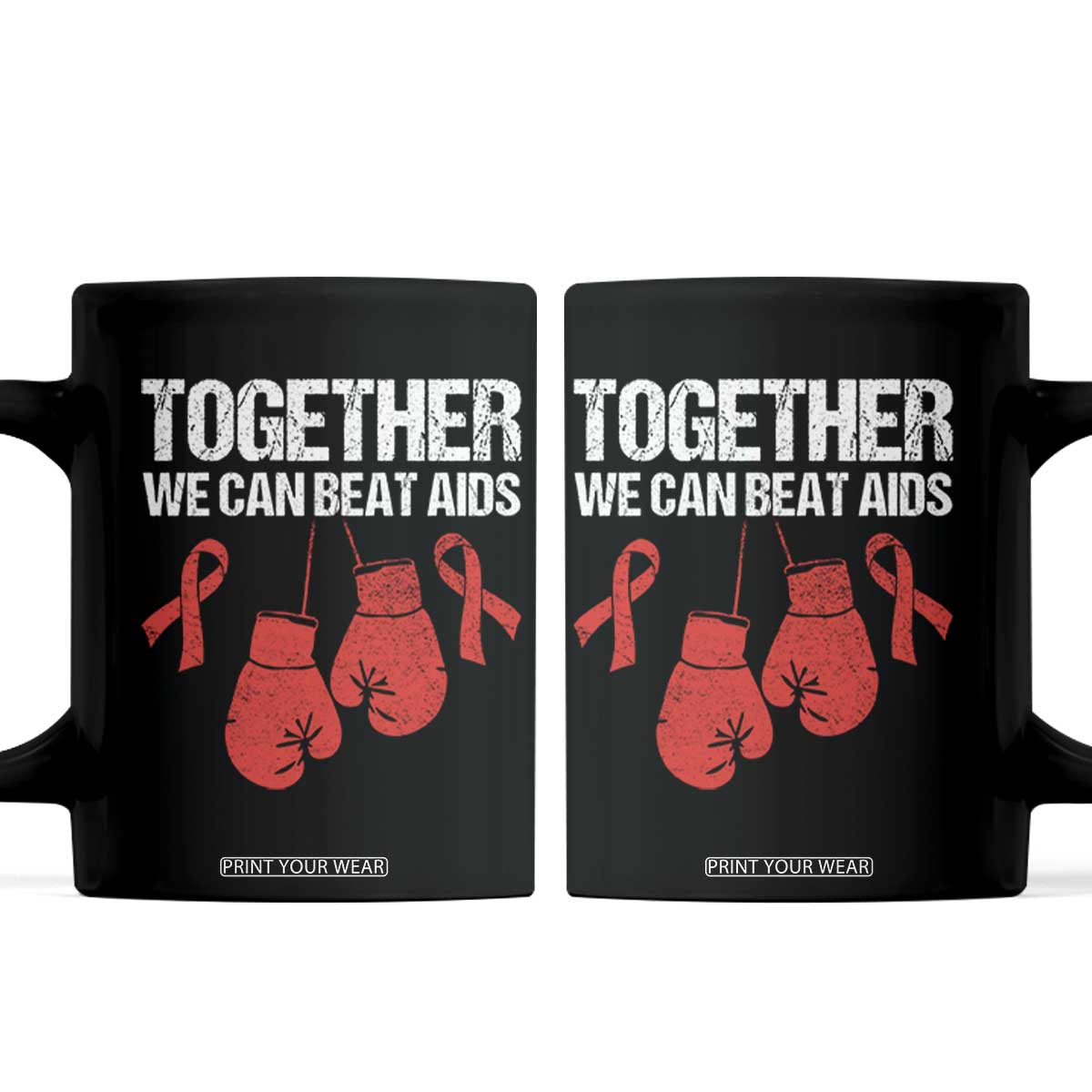 Together We Can Beat AIDS Coffee Mug Boxing HIV Awareness Gift TS12 Black Print Your Wear