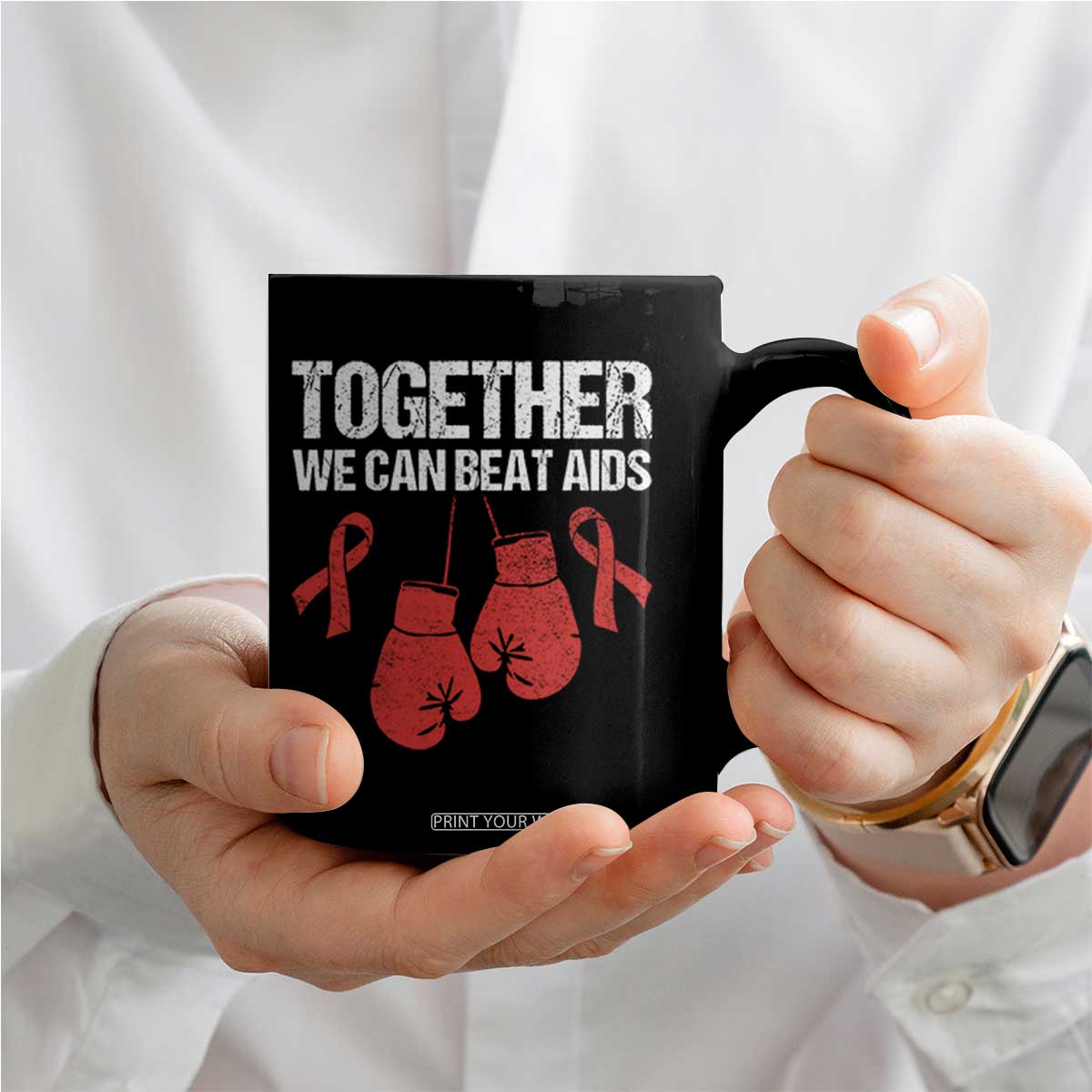 Together We Can Beat AIDS Coffee Mug Boxing HIV Awareness Gift TS12 Print Your Wear