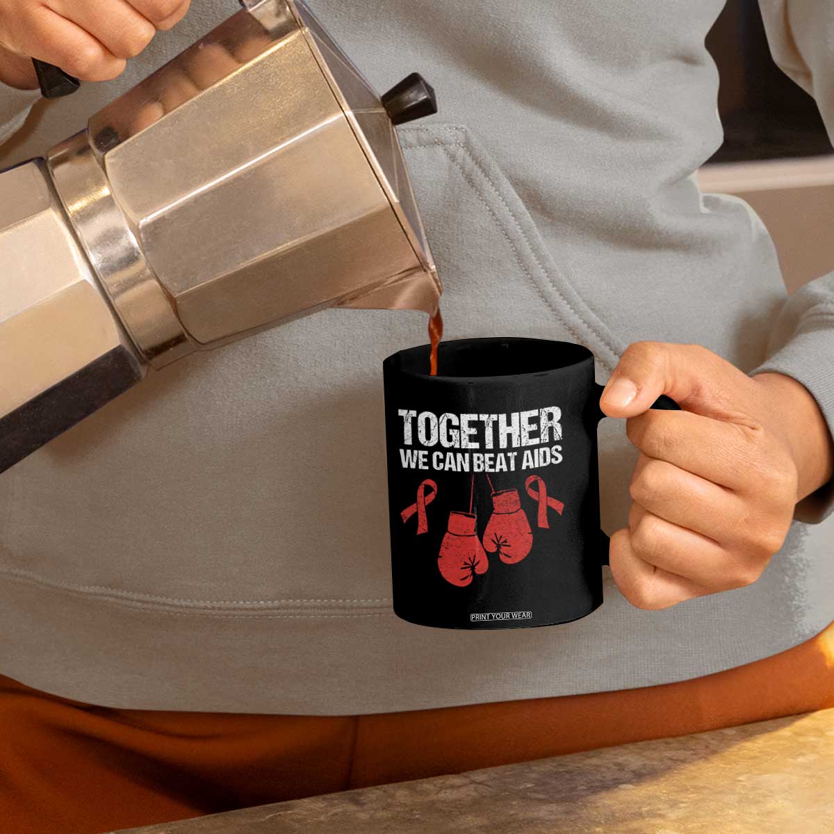 Together We Can Beat AIDS Coffee Mug Boxing HIV Awareness Gift TS12 Print Your Wear