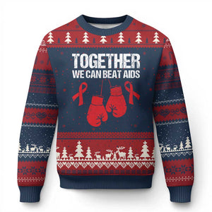 Together We Can Beat AIDS Ugly Christmas Sweater Boxing HIV Awareness Gift TS12 Navy Red Print Your Wear