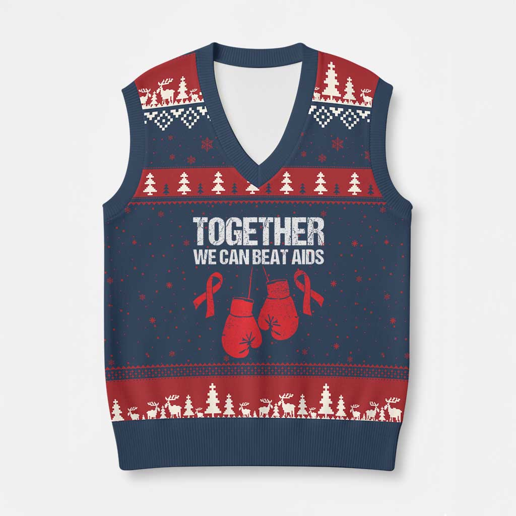 Together We Can Beat AIDS V-Neck Knit Sweater Vest Boxing HIV Awareness Gift TS12 Navy Red Print Your Wear