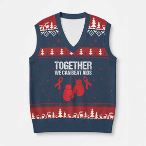 Together We Can Beat AIDS V-Neck Knit Sweater Vest Boxing HIV Awareness Gift TS12 Navy Red Print Your Wear