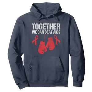 Together We Can Beat AIDS Hoodie Boxing HIV Awareness Gift TS12 Navy Print Your Wear