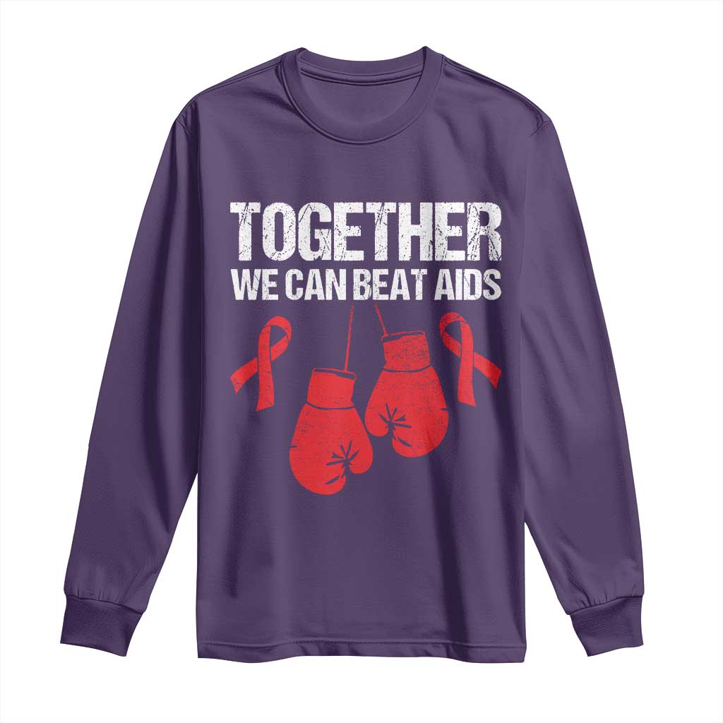 Together We Can Beat AIDS Long Sleeve Shirt Boxing HIV Awareness Gift TS12 Purple Print Your Wear