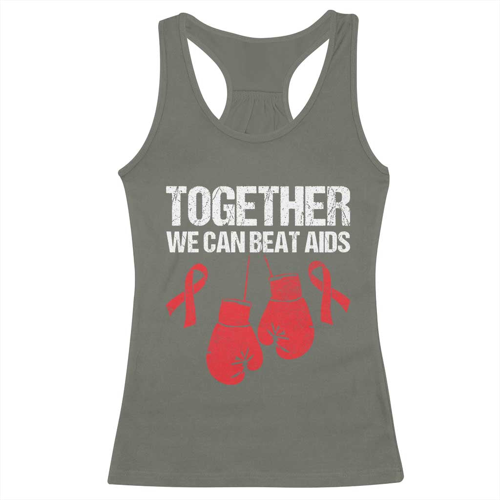 Together We Can Beat AIDS Racerback Tank Top Boxing HIV Awareness Gift TS12 Military Green Print Your Wear