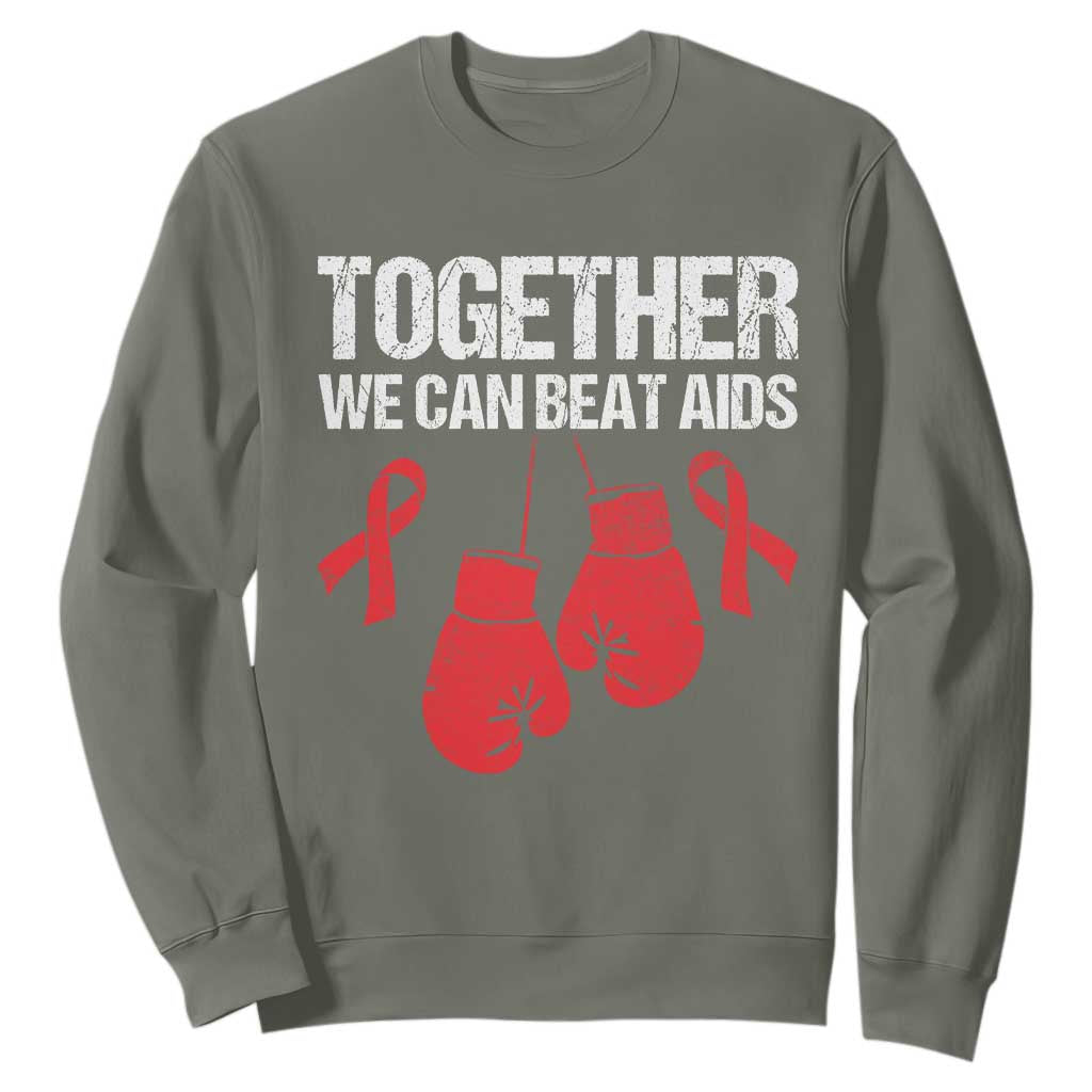Together We Can Beat AIDS Sweatshirt Boxing HIV Awareness Gift TS12 Military Green Print Your Wear