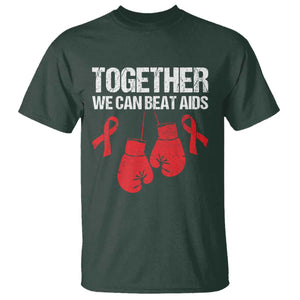 Together We Can Beat AIDS T Shirt Boxing HIV Awareness Gift TS12 Dark Forest Green Print Your Wear