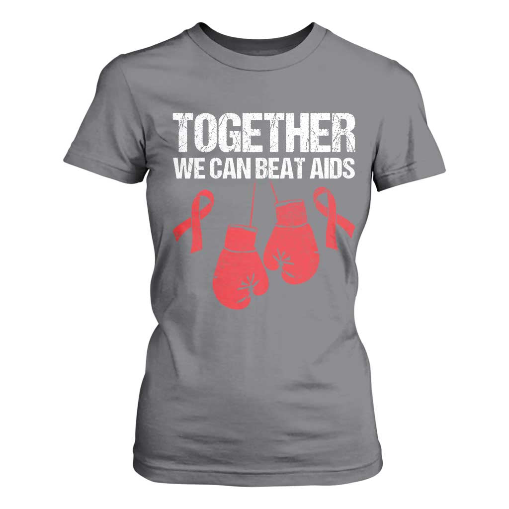 Together We Can Beat AIDS T Shirt For Women Boxing HIV Awareness Gift TS12 Charcoal Print Your Wear