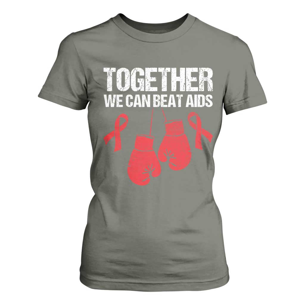 Together We Can Beat AIDS T Shirt For Women Boxing HIV Awareness Gift TS12 Military Green Print Your Wear