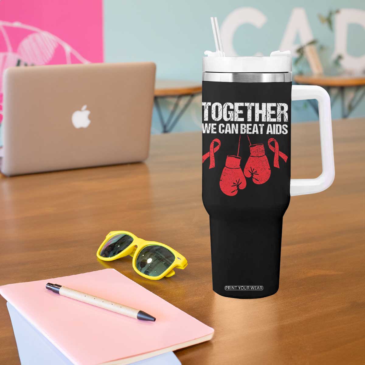 Together We Can Beat AIDS Tumbler With Handle Boxing HIV Awareness Gift TS12 Print Your Wear