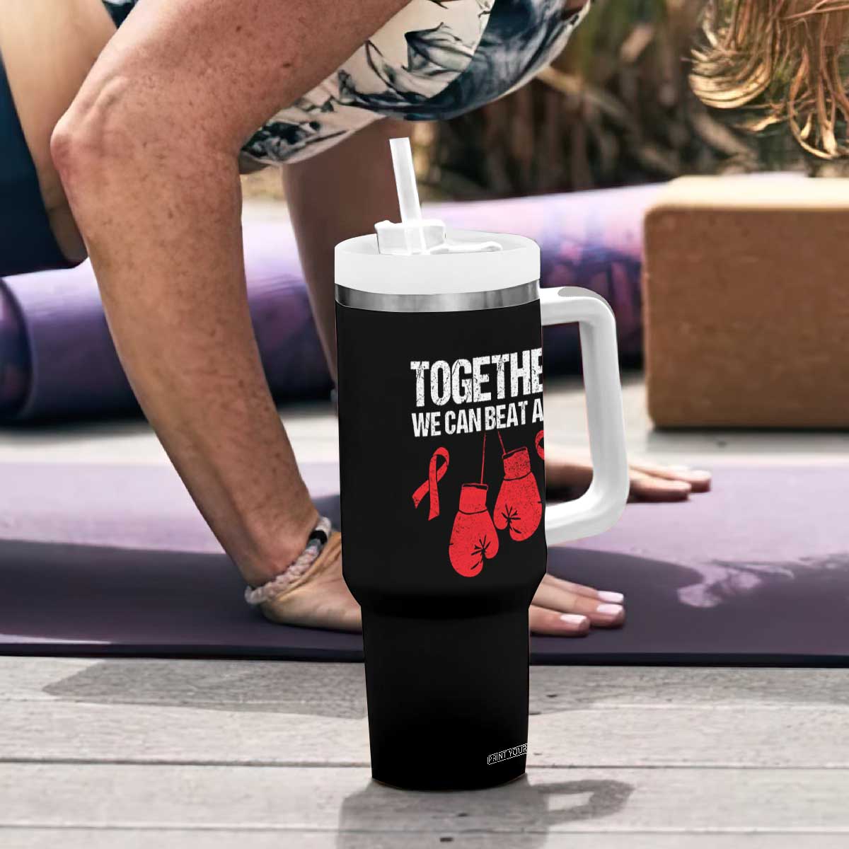 Together We Can Beat AIDS Tumbler With Handle Boxing HIV Awareness Gift TS12 Print Your Wear