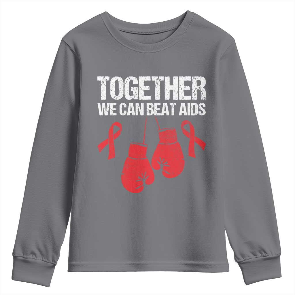 Together We Can Beat AIDS Youth Sweatshirt Boxing HIV Awareness Gift TS12 Charcoal Print Your Wear