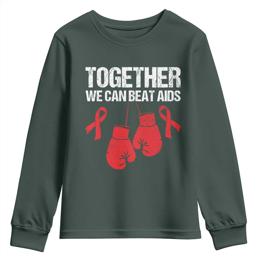 Together We Can Beat AIDS Youth Sweatshirt Boxing HIV Awareness Gift TS12 Dark Forest Green Print Your Wear