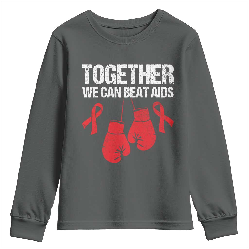 Together We Can Beat AIDS Youth Sweatshirt Boxing HIV Awareness Gift TS12 Dark Heather Print Your Wear