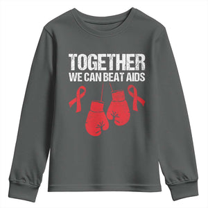 Together We Can Beat AIDS Youth Sweatshirt Boxing HIV Awareness Gift TS12 Dark Heather Print Your Wear