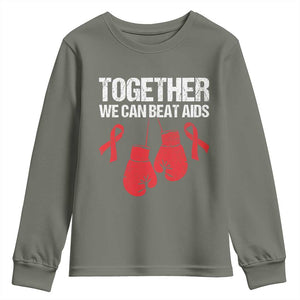 Together We Can Beat AIDS Youth Sweatshirt Boxing HIV Awareness Gift TS12 Military Green Print Your Wear
