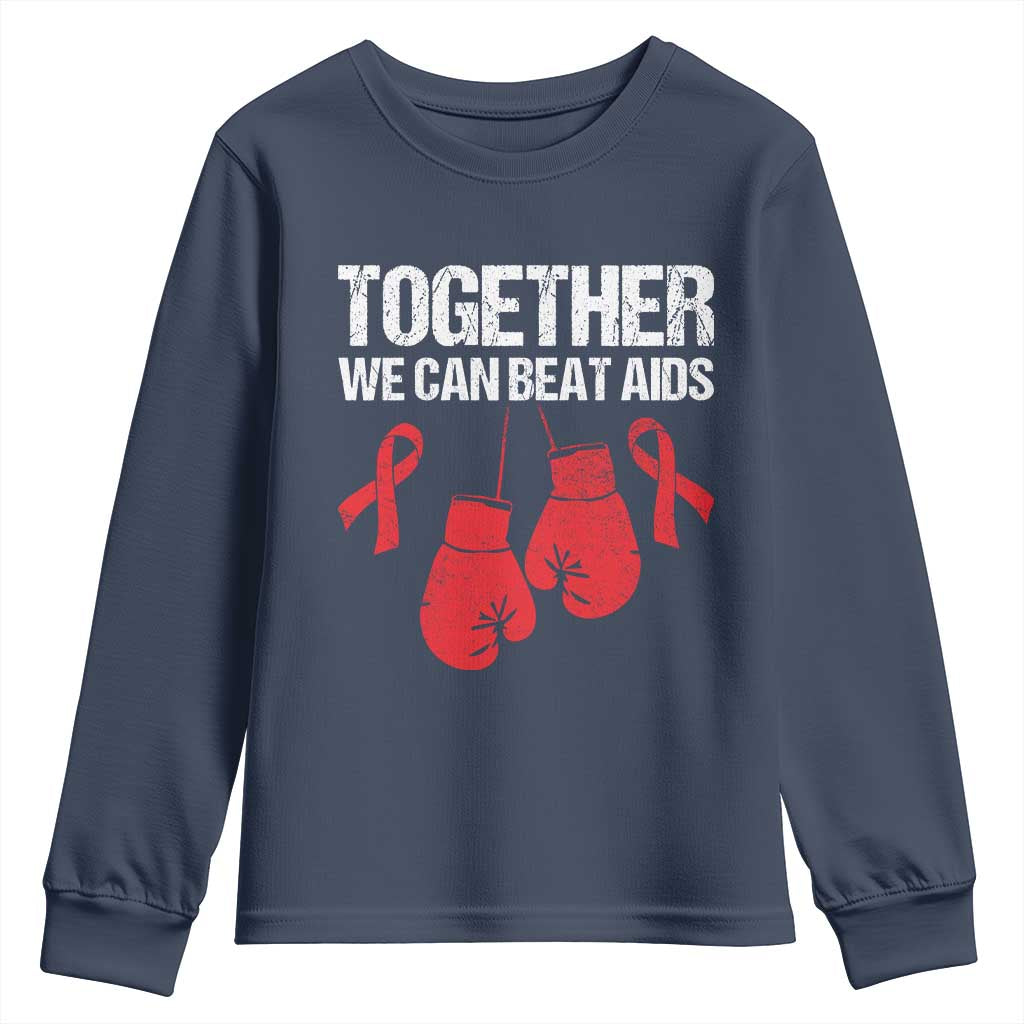 Together We Can Beat AIDS Youth Sweatshirt Boxing HIV Awareness Gift TS12 Navy Print Your Wear