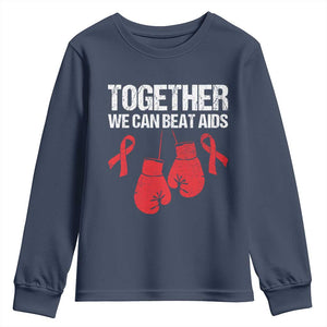 Together We Can Beat AIDS Youth Sweatshirt Boxing HIV Awareness Gift TS12 Navy Print Your Wear