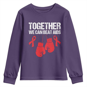 Together We Can Beat AIDS Youth Sweatshirt Boxing HIV Awareness Gift TS12 Purple Print Your Wear