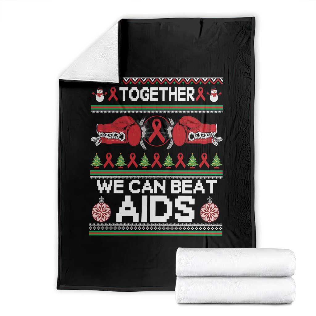 Together We Can Beat AIDS Throw Blanket HIV Awareness Boxing Ugly Sweater Gift TS12 Black Print Your Wear