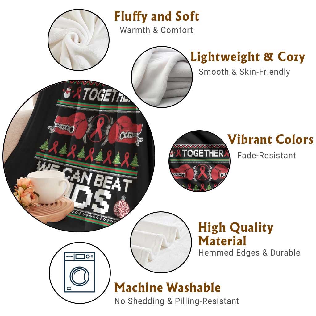 Together We Can Beat AIDS Throw Blanket HIV Awareness Boxing Ugly Sweater Gift TS12 Print Your Wear