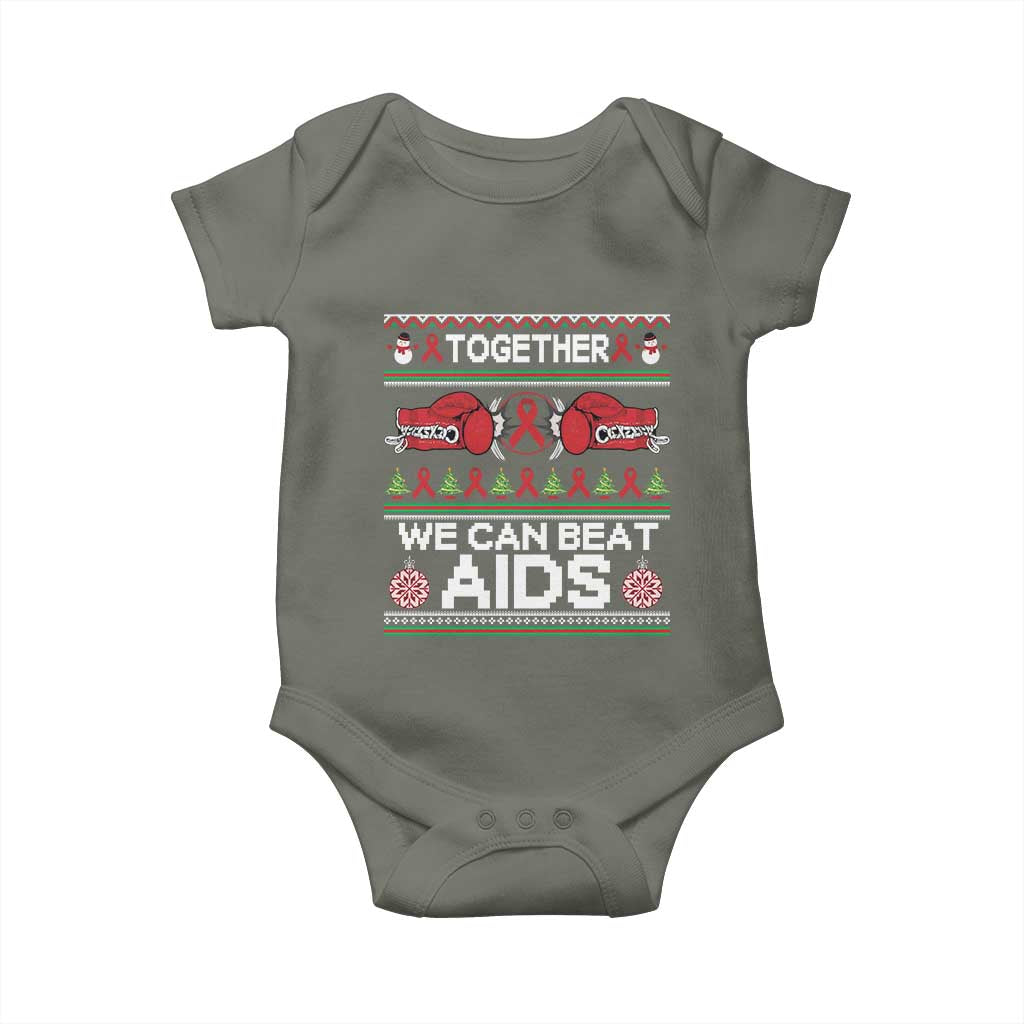 Together We Can Beat AIDS Baby Onesie HIV Awareness Boxing Ugly Sweater Gift TS12 Military Green Print Your Wear