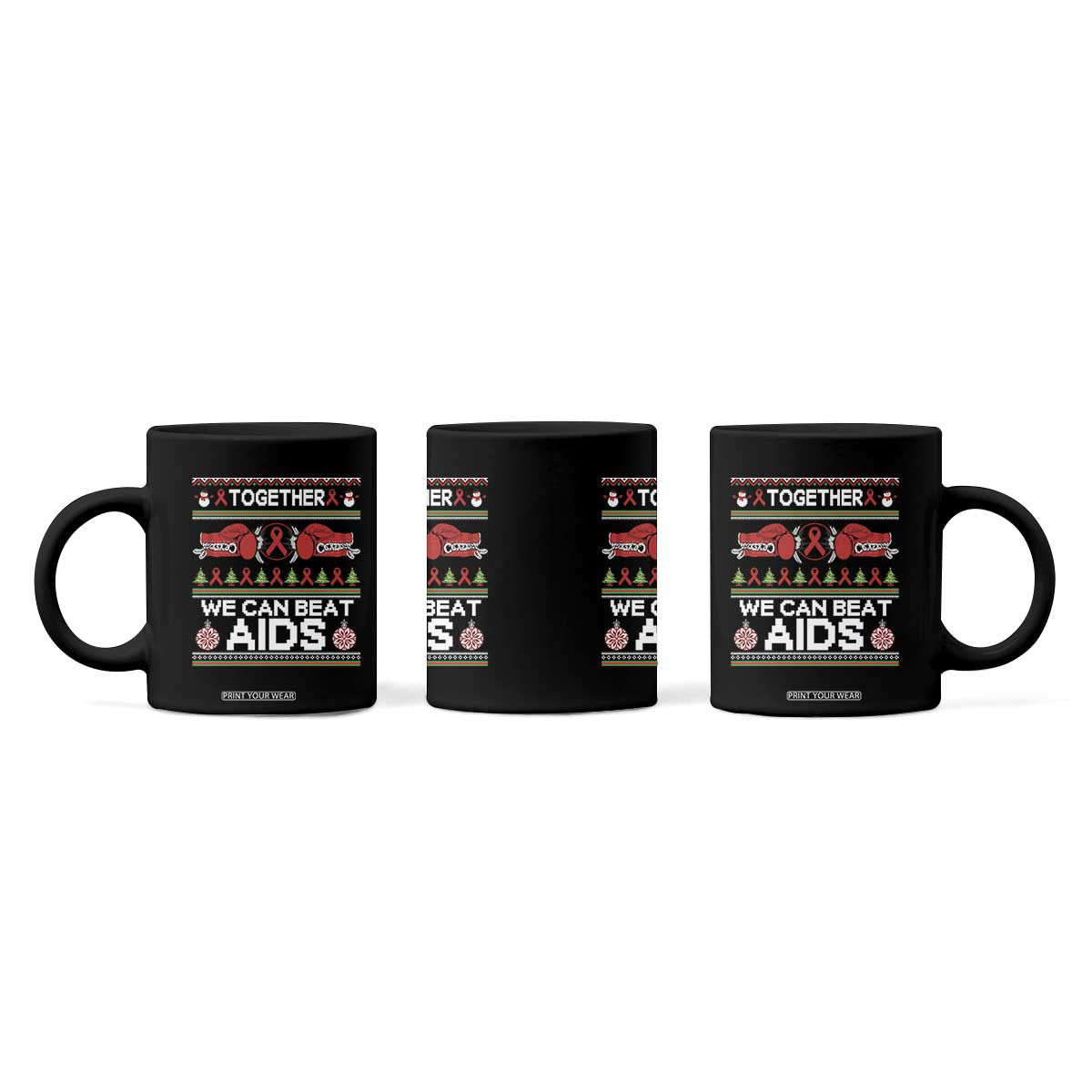 Together We Can Beat AIDS Coffee Mug HIV Awareness Boxing Ugly Sweater Gift TS12 Print Your Wear