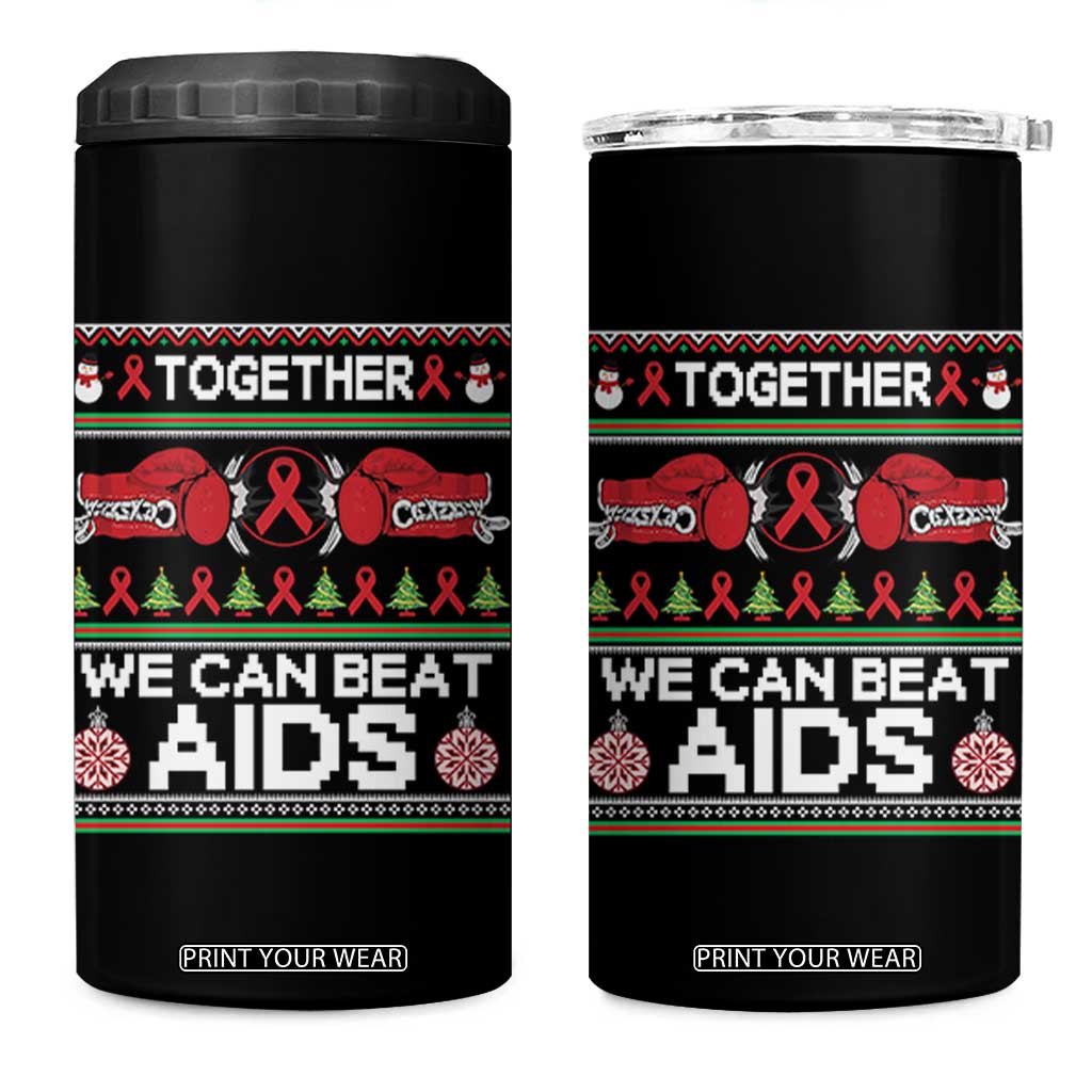 Together We Can Beat AIDS 4 in 1 Can Cooler Tumbler HIV Awareness Boxing Ugly Sweater Gift TS12 One Size: 16 oz Black Print Your Wear