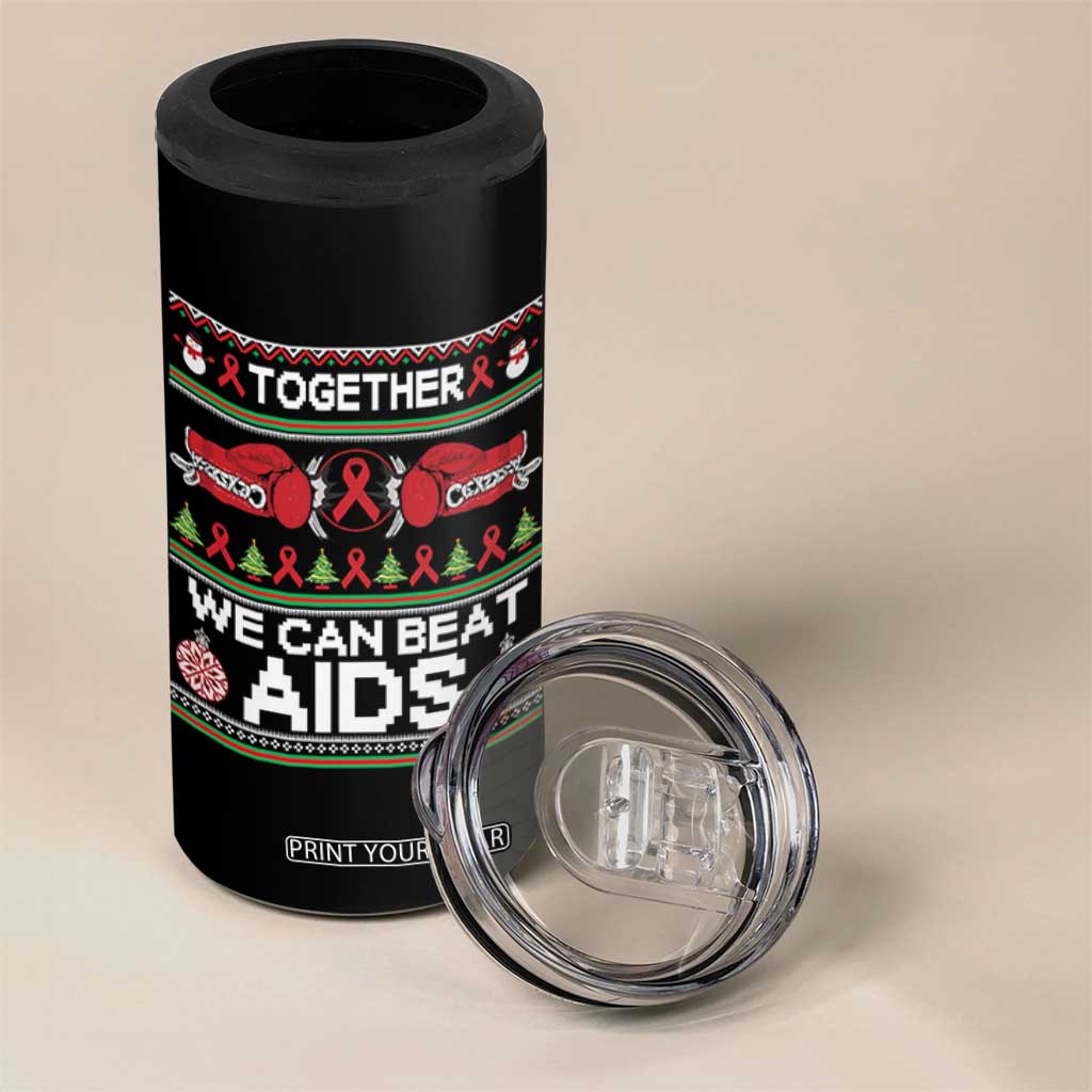 Together We Can Beat AIDS 4 in 1 Can Cooler Tumbler HIV Awareness Boxing Ugly Sweater Gift TS12 Print Your Wear