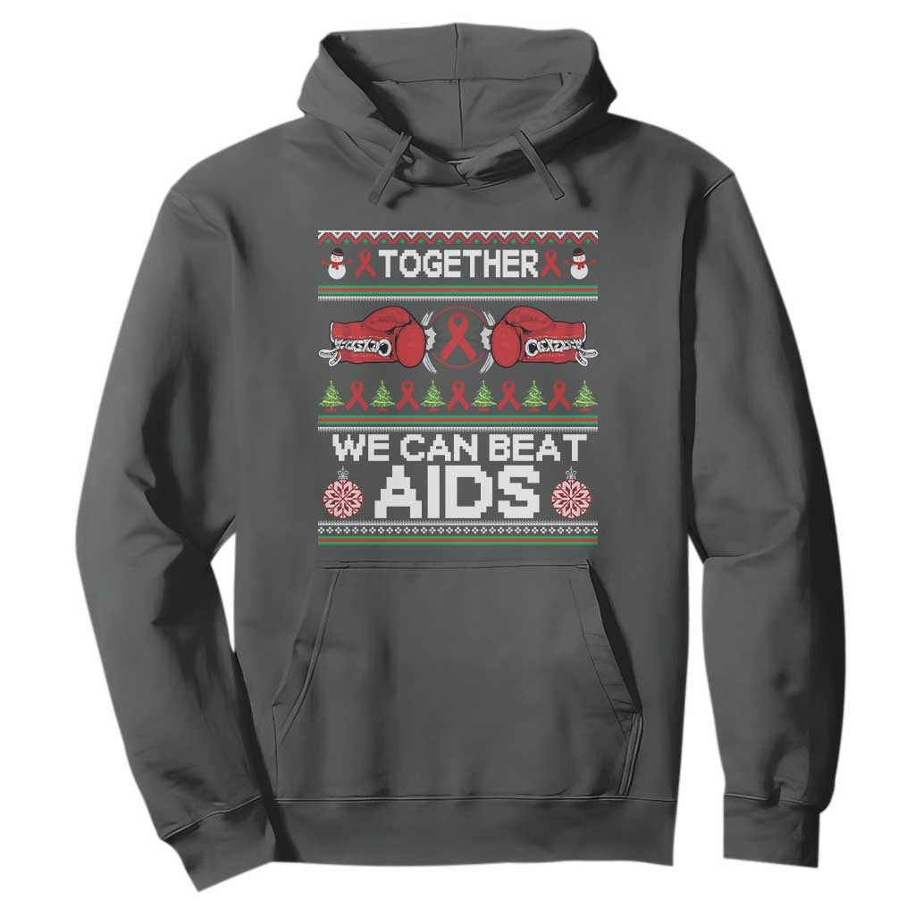 Together We Can Beat AIDS Hoodie HIV Awareness Boxing Ugly Sweater Gift TS12 Dark Heather Print Your Wear