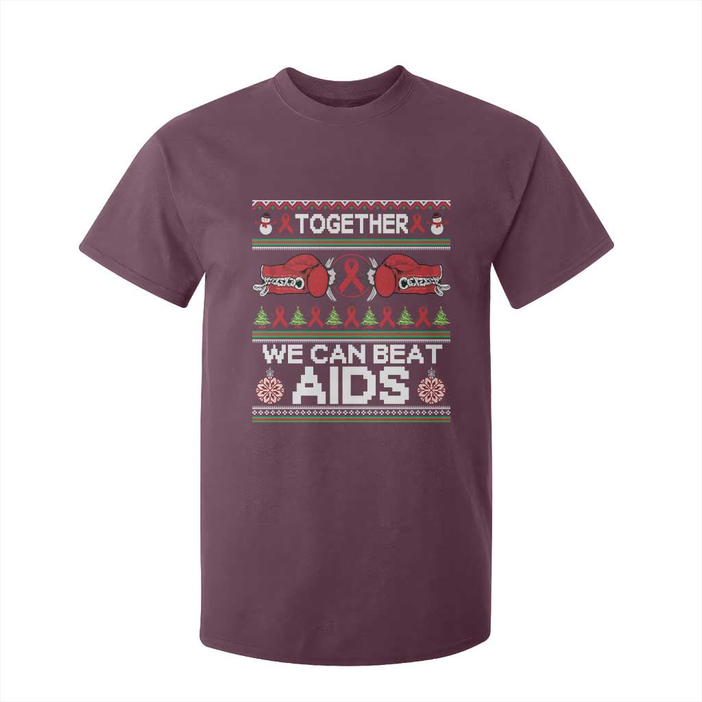 Together We Can Beat AIDS T Shirt For Kid HIV Awareness Boxing Ugly Sweater Gift TS12 Maroon Print Your Wear